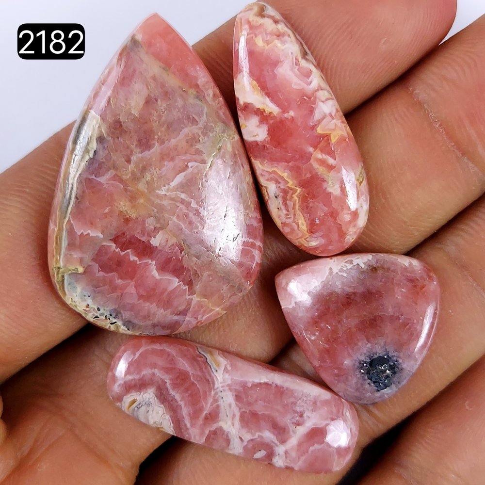 4Pcs 112Cts Natural Pink Rhodochrosite Loose Cabochon Gemstone 37x25 20x18mm#2182