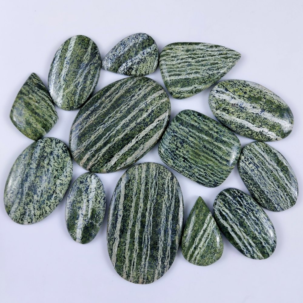 13Pcs 579Cts Natural Swiss Green Opal Loose Cabochon Gemstone Lot Back Unpolished Lot For Jewelry Making 58x35 28x20mm#2188
