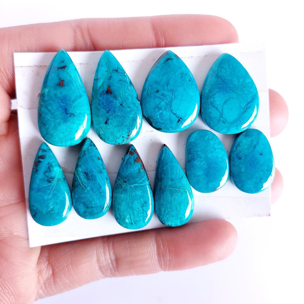 5Pair 152Cts Natural Chrysocolla Cabochon For Silver Earring 24x10 16x10mm#2202
