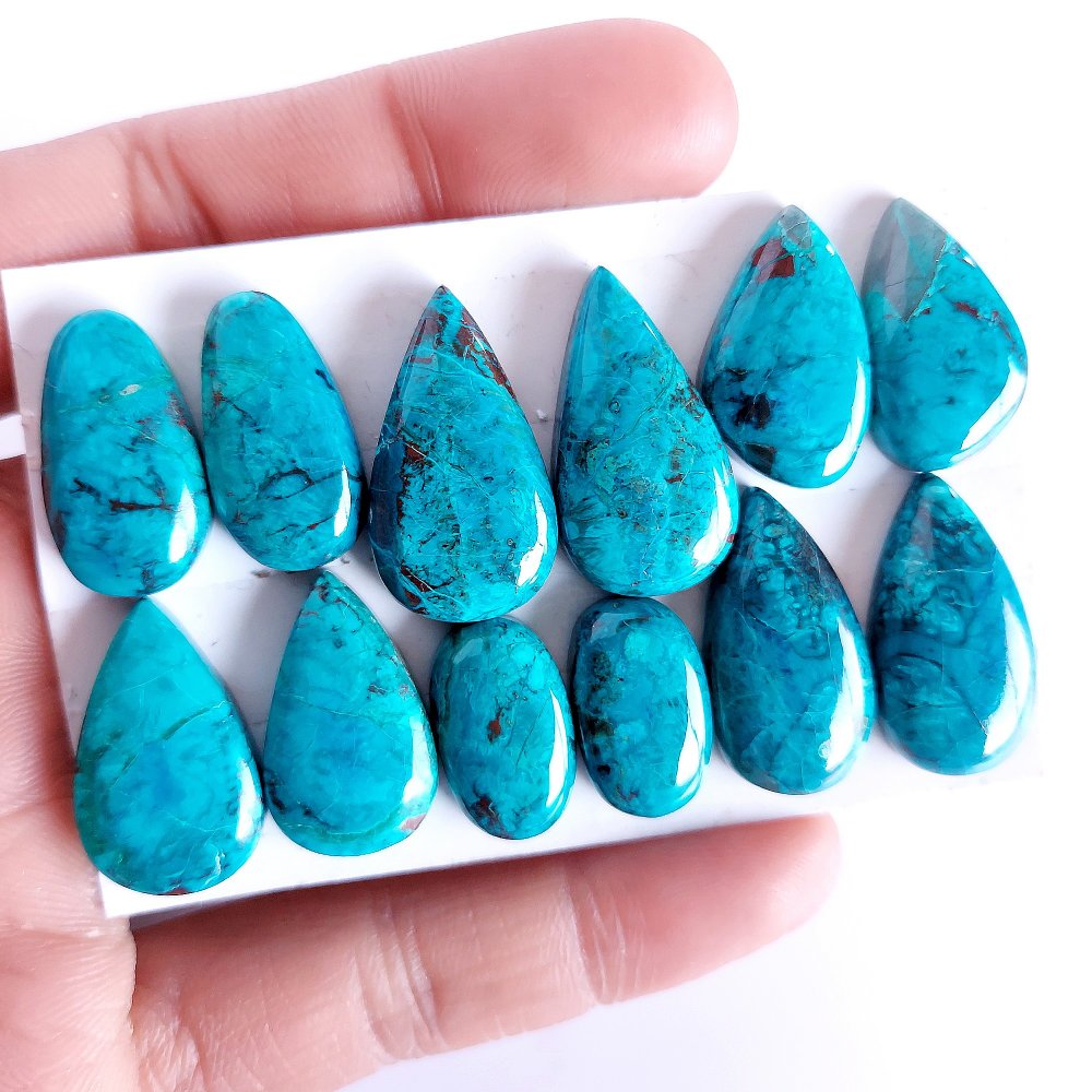 6Pair 195Cts Natural Chrysocolla Cabochon For Silver Earring 24x12 15x7mm#2203