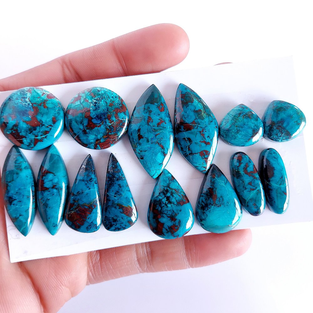 7Pair 272Cts Natural Chrysocolla Cabochon For Silver Earring 30x13 13x13mm#2204
