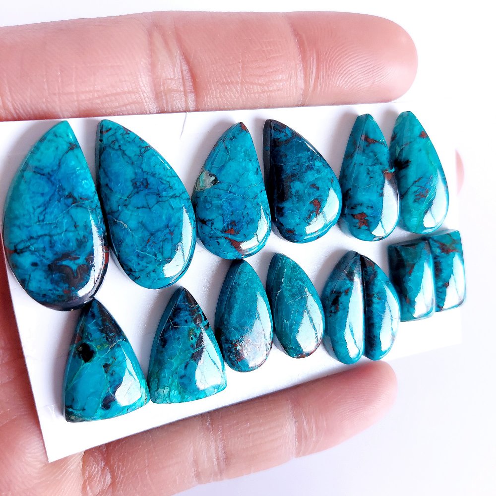 7Pair 170Cts Natural Chrysocolla Cabochon For Silver Earring 25x11 13x5mm#2207