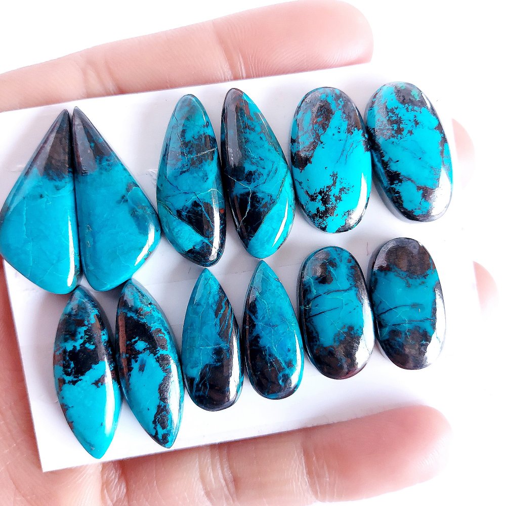 6Pair 232Cts Natural Chrysocolla Cabochon For Silver Earring 27x11 21x11mm#2210