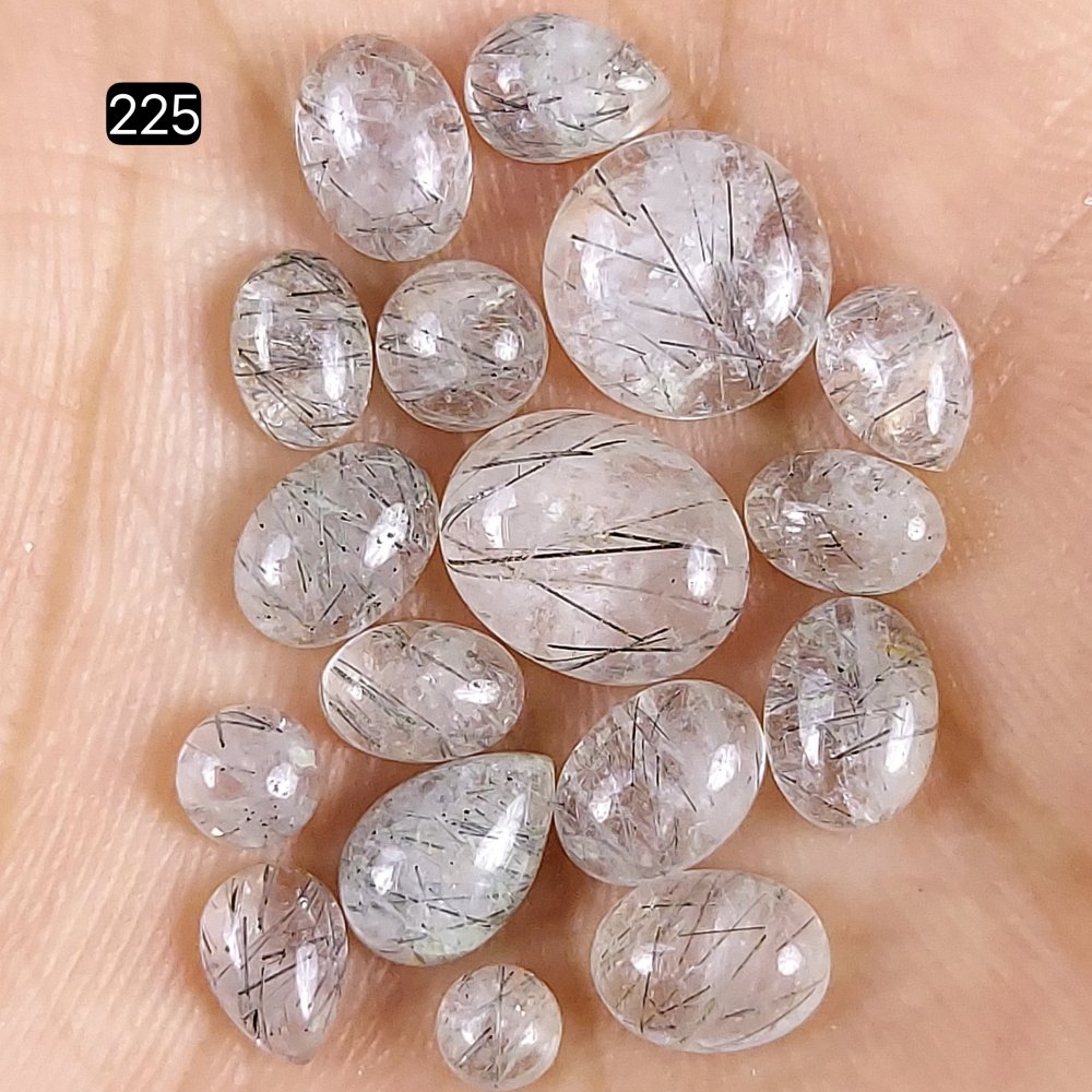 17Pcs Lot 25Cts Natural Black Rutile Cabochon Lot Mix Shapes and Sizes Loose Gemstone 9X7 6X3mm#G-225