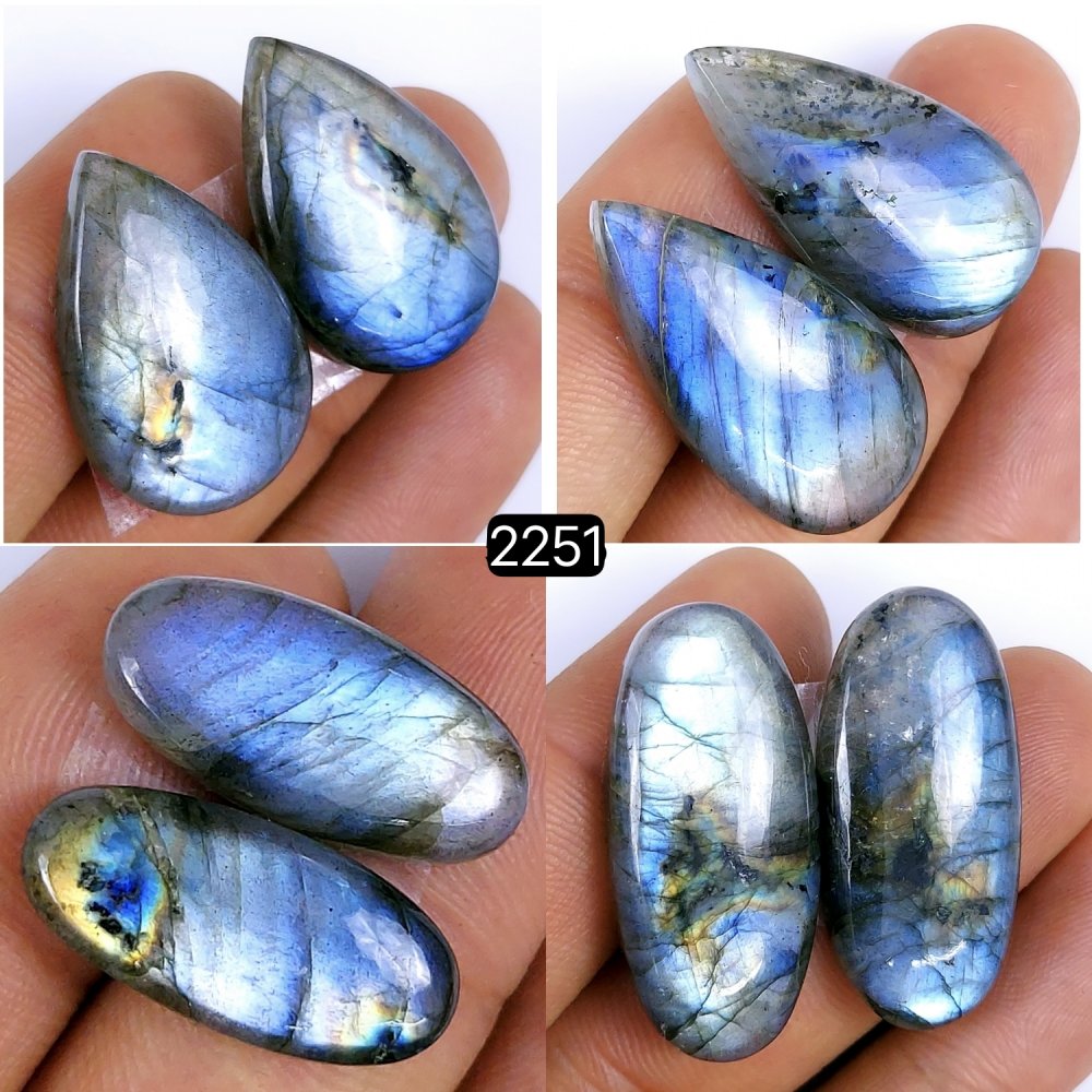 4 pair Lot 160Cts Natural Labradorite cabochon Gemstone Blue fire labradorite Matching pair For Jewelry Making Mix shape and Size Earring Pairs 35x15 20x10mm #2251