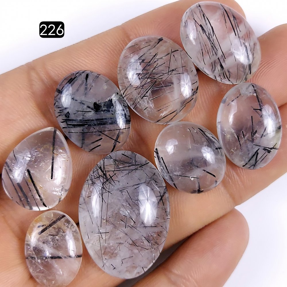 8Pcs Lot 143Cts Natural Black Rutile Cabochon Lot Mix Shapes and Sizes Loose Gemstone 25X19 17X14mm#G-226