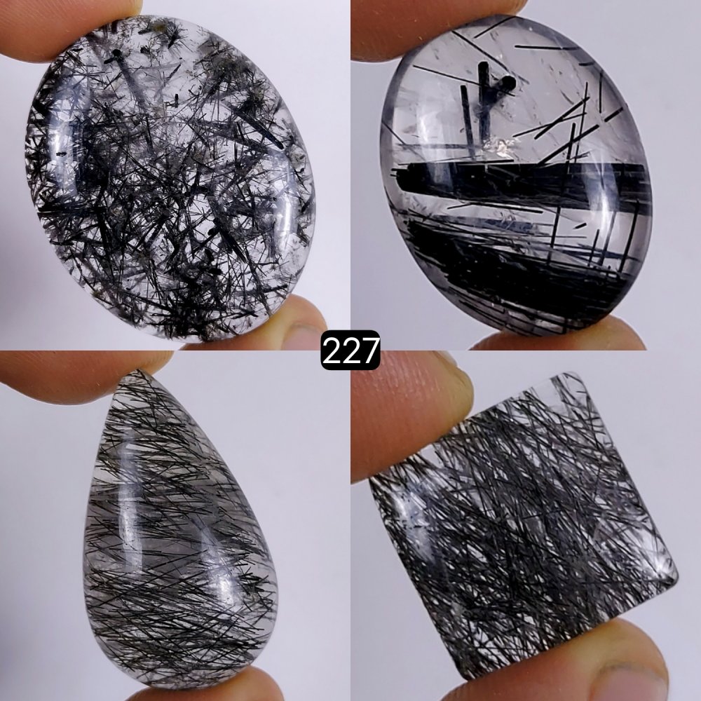 4Pcs Lot 146Cts Natural Black Rutile Cabochon Lot Mix Shapes and Sizes Loose Gemstone 34X27 14X13mm#G-227