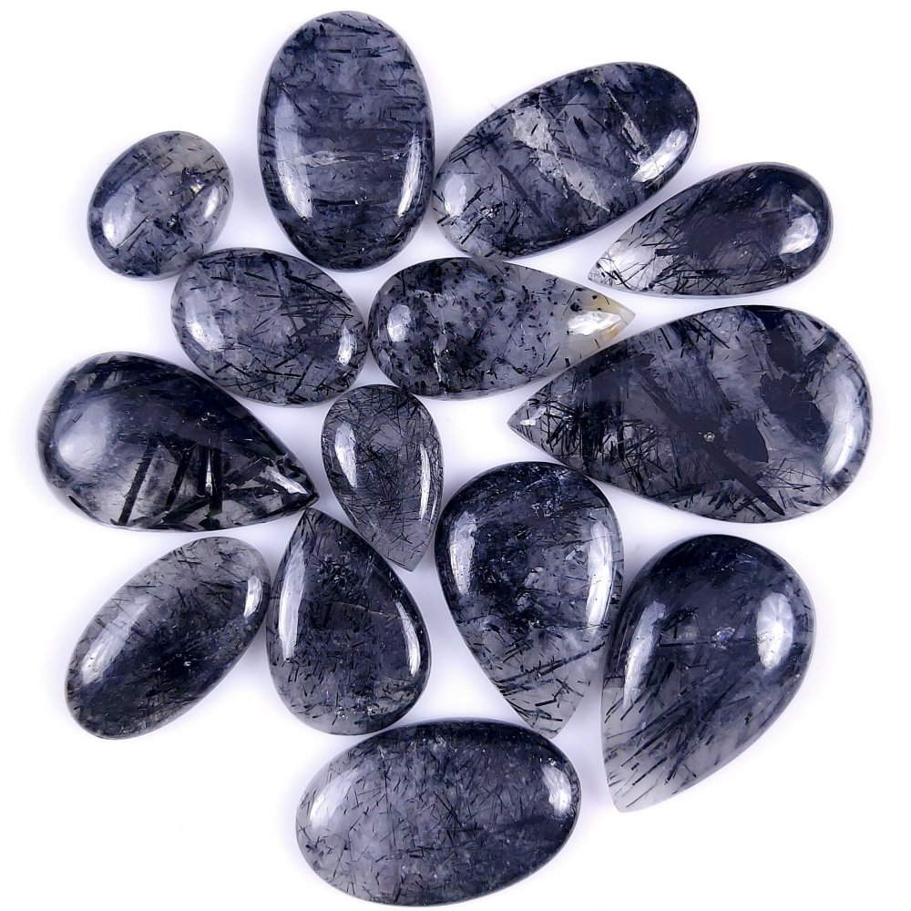 14Pcs Lot 353Cts Natural Black Rutile Cabochon Lot Mix Shapes and Sizes Loose Gemstone 38x22 16x11mm#G-228