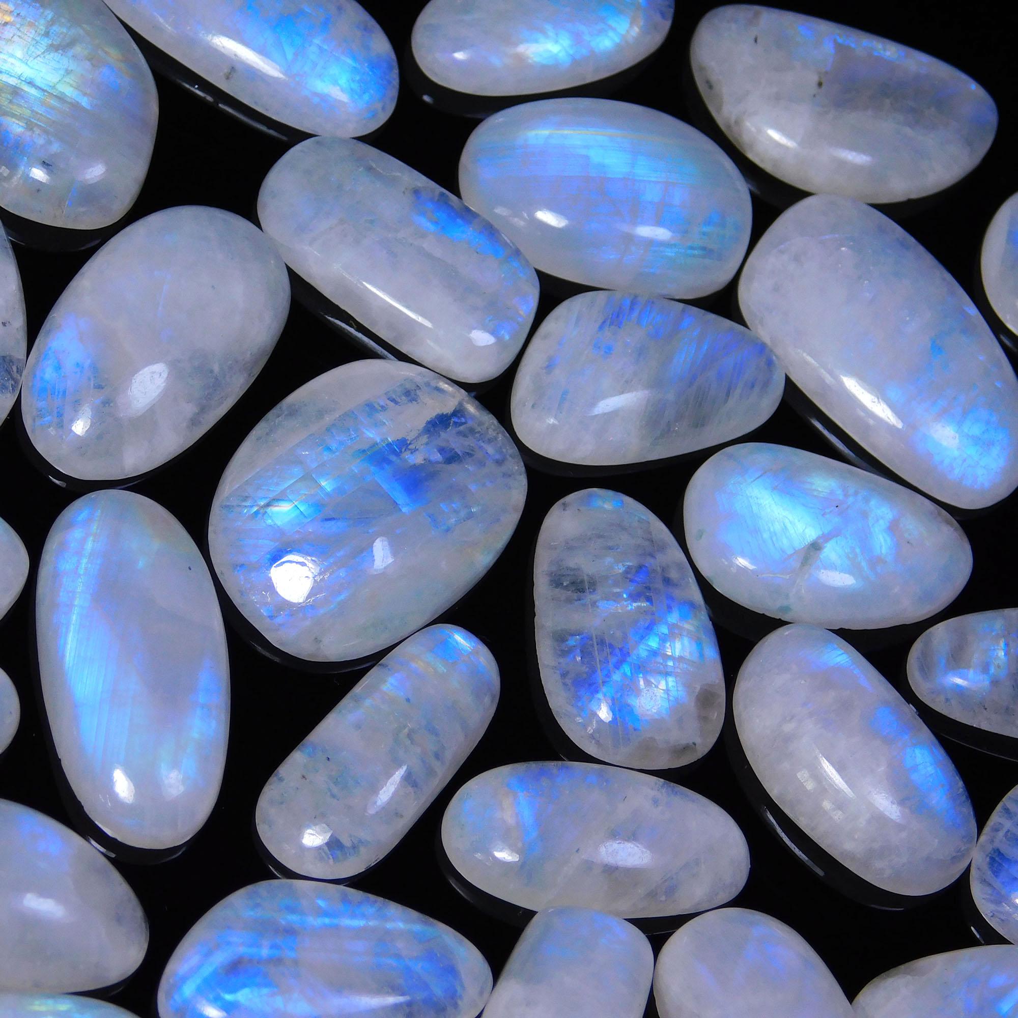 NATURAL BLUE FIRE RAINBOW MOONSTONE 7X14 MM MARQUISE CABOCHON LOOSE GEMSTONE LOT 