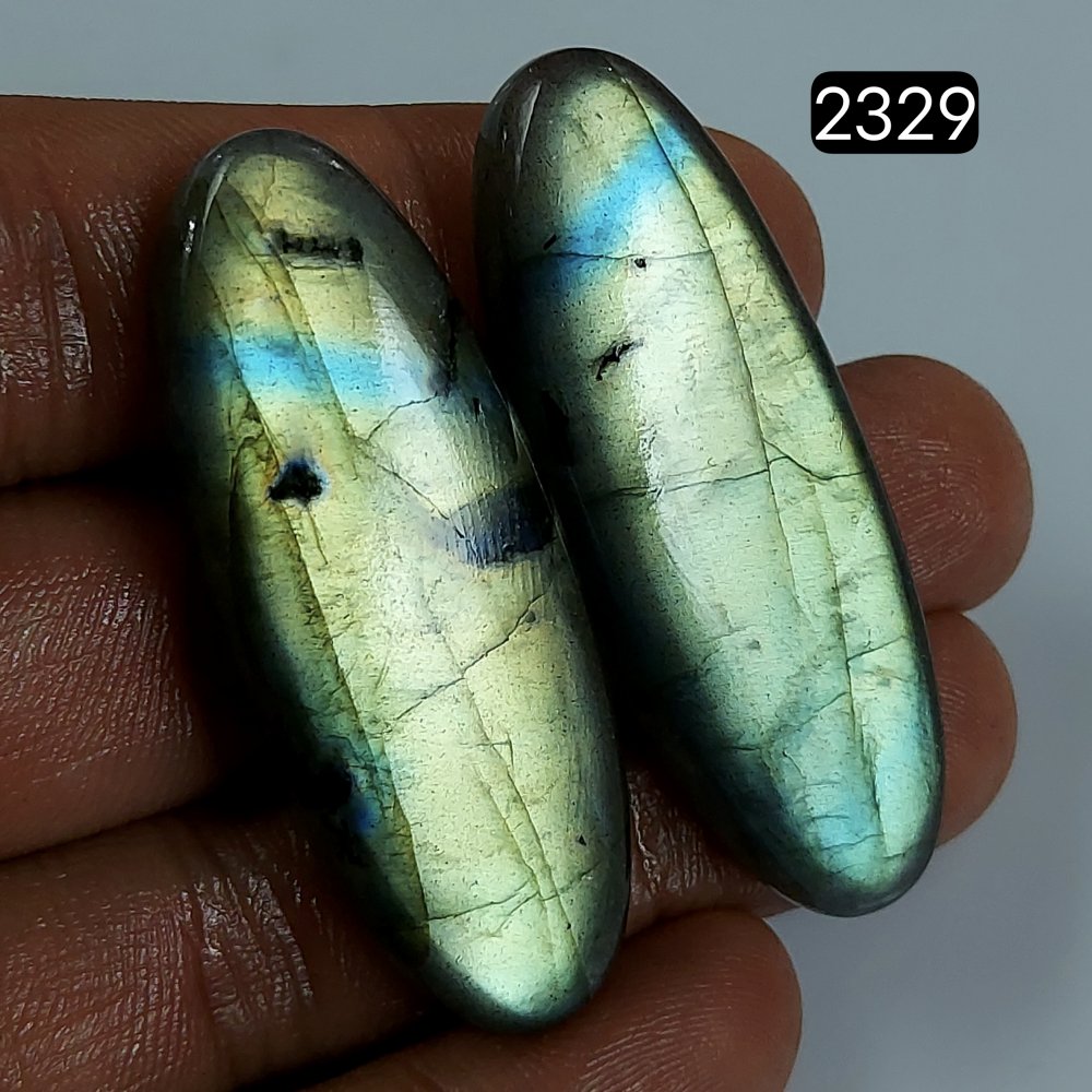 108cts Natural Labradorite Gemstone Pair Oval Shape green Fire Cabochon For Jewelry Making Crystal Cabochon Semi-Precious Labradorite Gemstone 47x17mm#2329