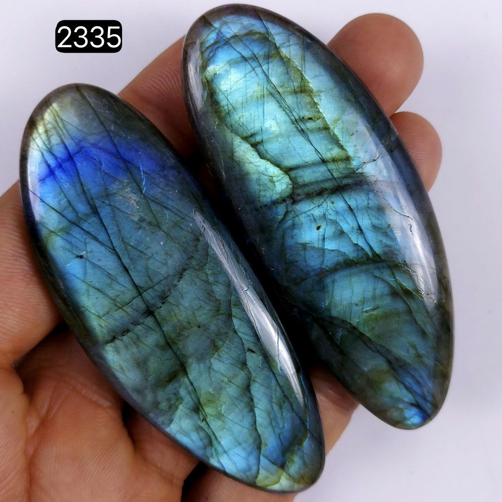 Natural Labradorite Cabochon Multifire Loose Gemstone Pairs For Jewelry Making 317Cts 76x28mm#2335