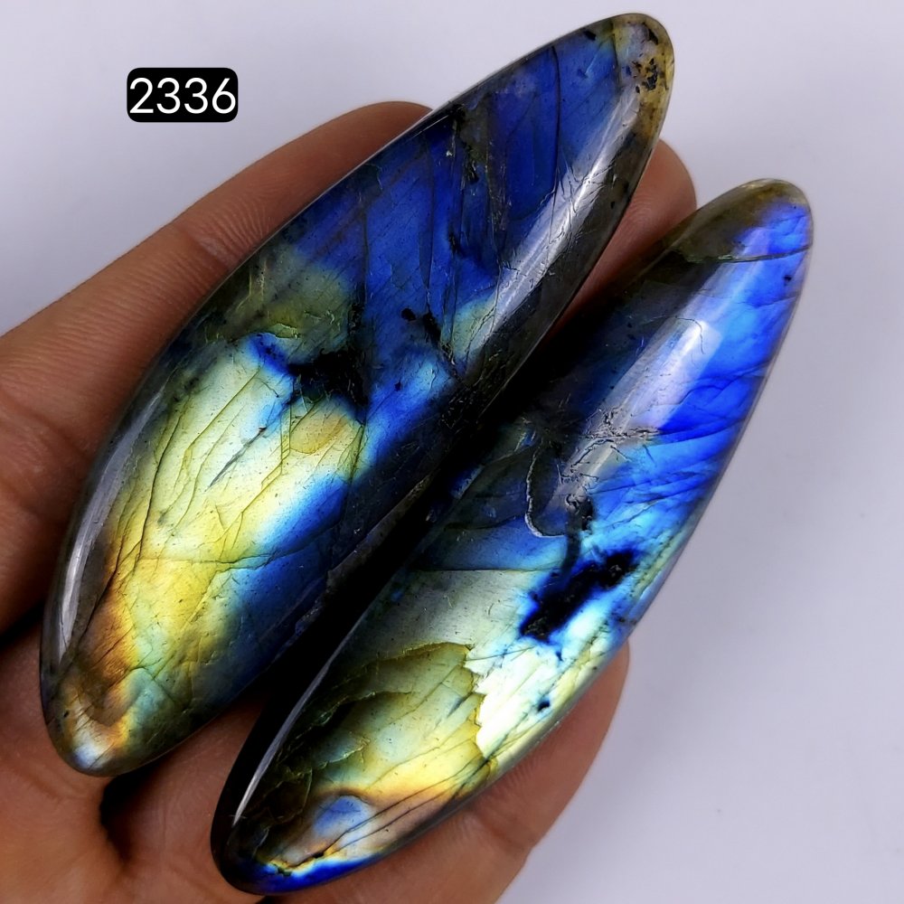 Natural Labradorite Cabochon Multifire Loose Gemstone Pairs For Jewelry Making 290Cts 80x22mm#2336
