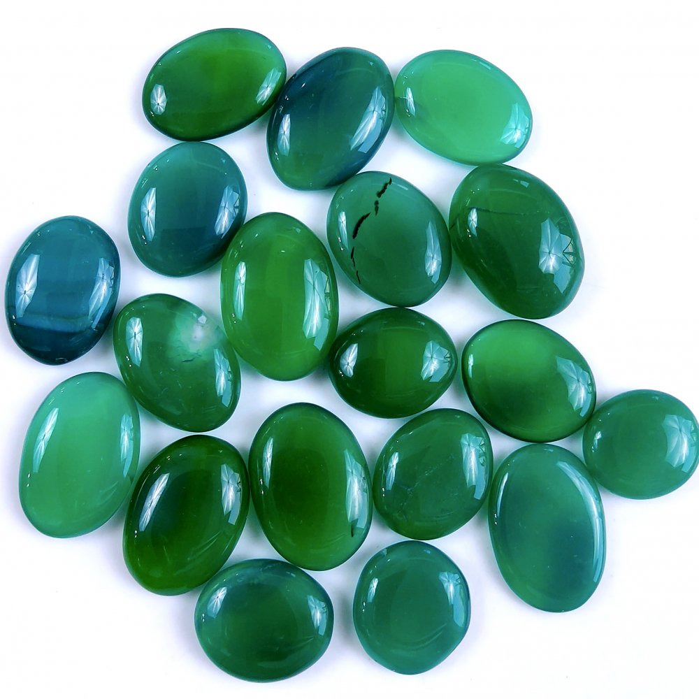 19Pcs 351Cts Natural Green Onyx Cabochon Loose Gemstone Semi Precious Jewelry Making Crystal Lot 25x17 17x15mm #2363
