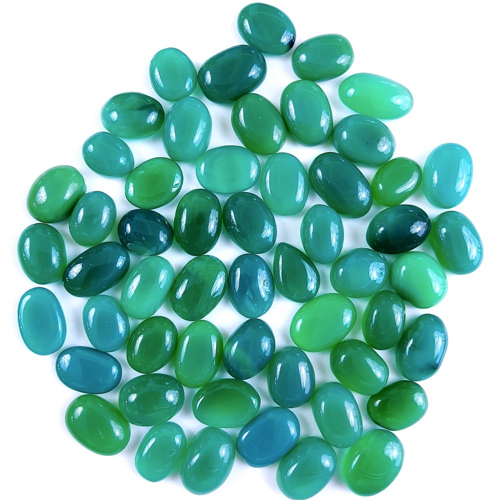 54Pcs 460Cts Natural Green Onyx Cabochon Loose Gemstone Semi Precious Jewelry Making Crystal Lot 18x10 12x10mm #2365