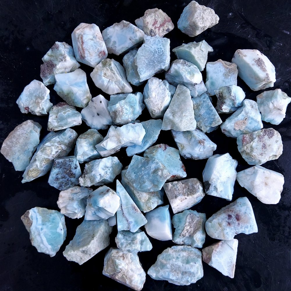 50Pcs 1500Cts Natural Blue Dominican Larimar Raw Rough Gemstone Unpolished Crystal Chunks Lot 18mm #2390