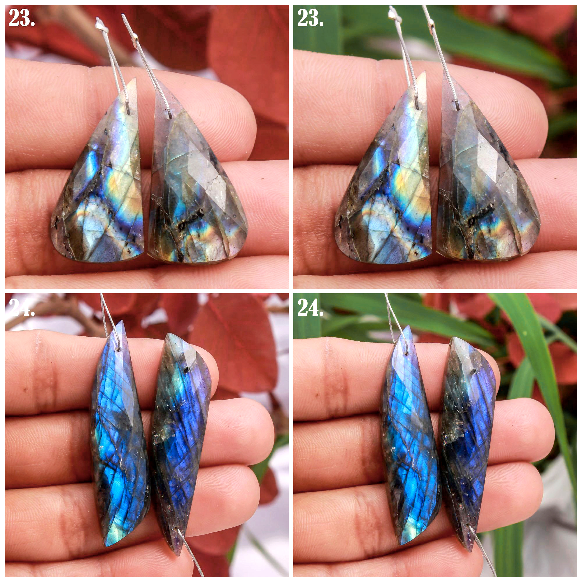 Front To Back Drilled Natural Faceted Labradorite  Earring Pair Loose Gemstone