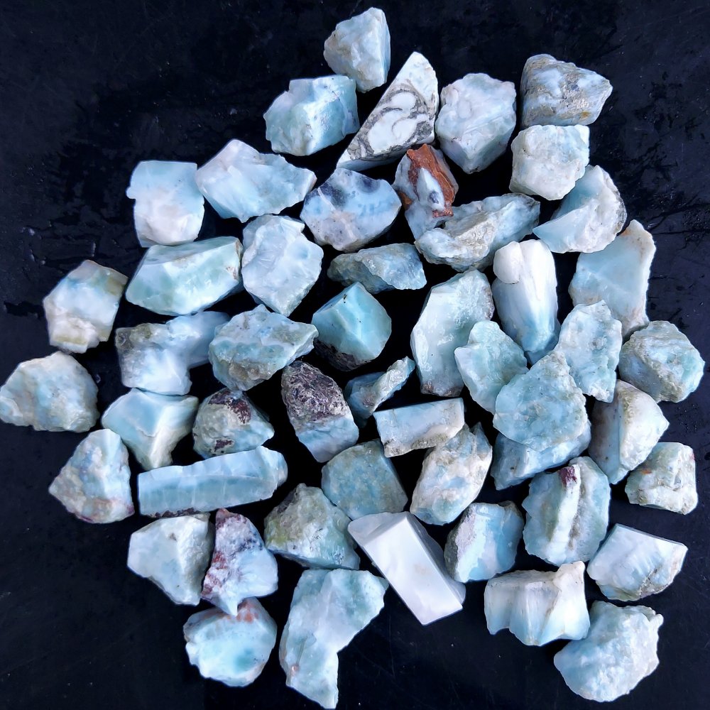 50Pcs 1103Cts Natural Blue Dominican Larimar Raw Rough Gemstone Unpolished Crystal Chunks Lot 16mm #2406