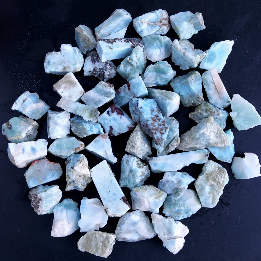 50Pcs 1254Cts Natural Blue Dominican Larimar Raw Rough Gemstone Unpolished Crystal Chunks Lot 16mm #2407