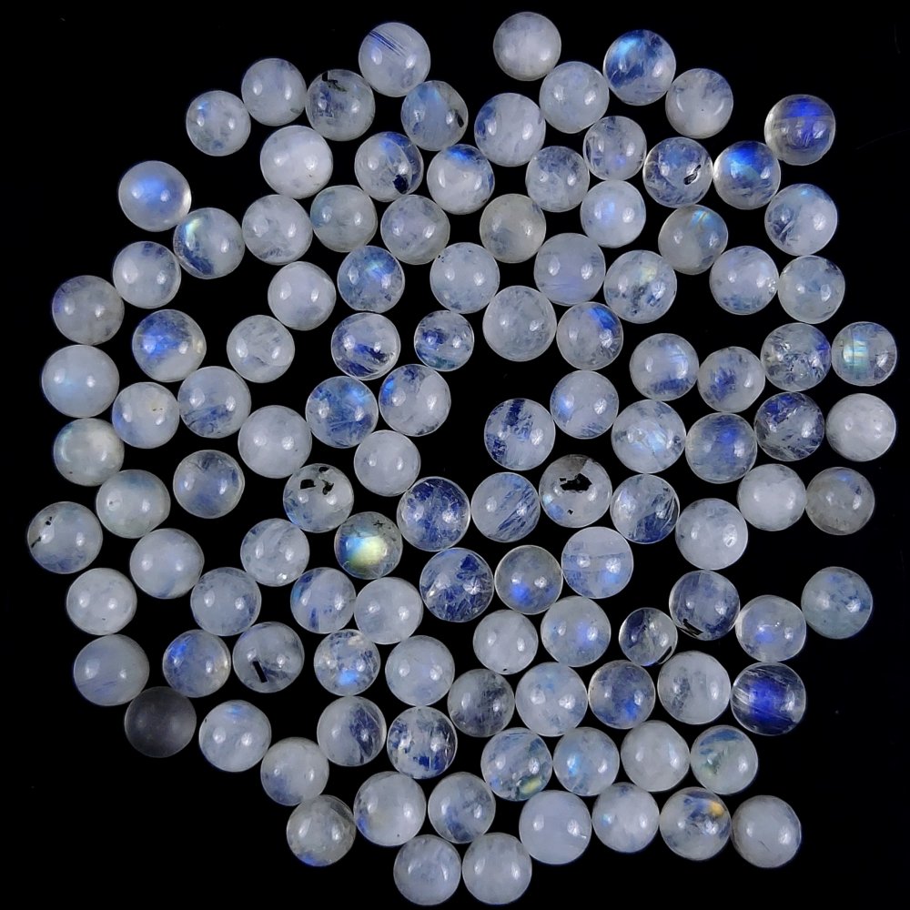 115Pcs Lot 126Cts Natural Rainbow Moonstone Calibrated Round Shape Cabochon Lot  Loose Gemstones For Jewelry Making  4x4mm#G-241