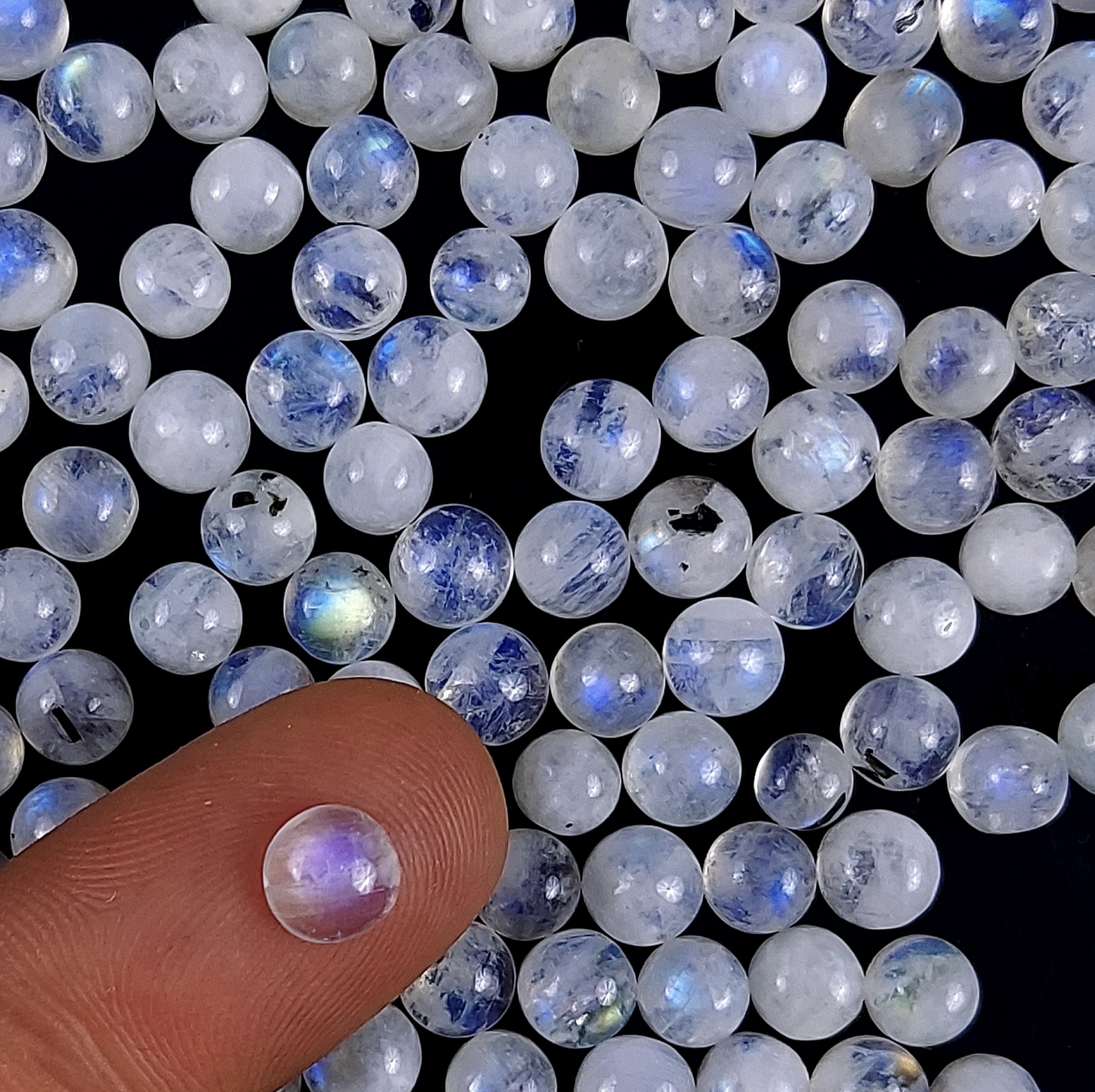 115Pcs Lot 126Cts Natural Rainbow Moonstone Calibrated Round Shape Cabochon Lot  Loose Gemstones For Jewelry Making  4x4mmG-241