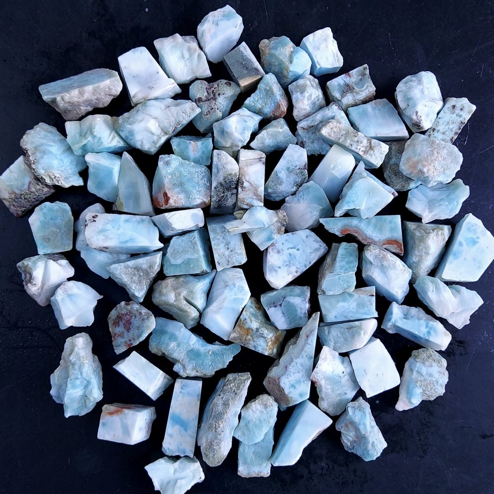 100Pcs 877Cts Natural Blue Dominican Larimar Raw Rough Gemstone Unpolished Crystal Chunks Lot 12mm #2421
