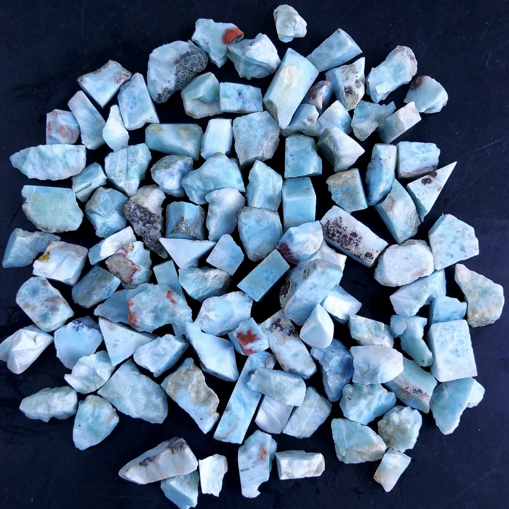 100Pcs 1045Cts Natural Blue Dominican Larimar Raw Rough Gemstone Unpolished Crystal Chunks Lot 12mm #2423