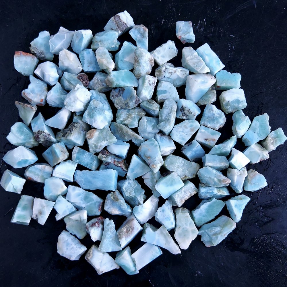 100Pcs 1074Cts Natural Blue Dominican Larimar Raw Rough Gemstone Unpolished Crystal Chunks Lot 12mm #2424