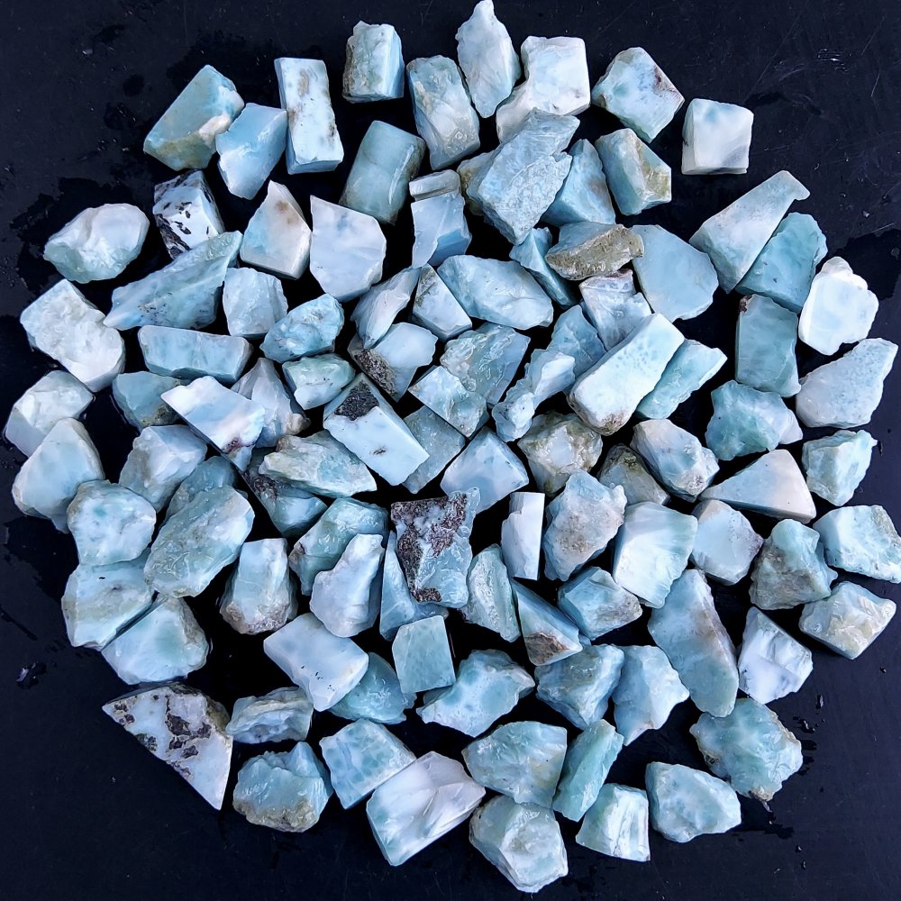 100Pcs 1067Cts Natural Blue Dominican Larimar Raw Rough Gemstone Unpolished Crystal Chunks Lot 12mm #2427