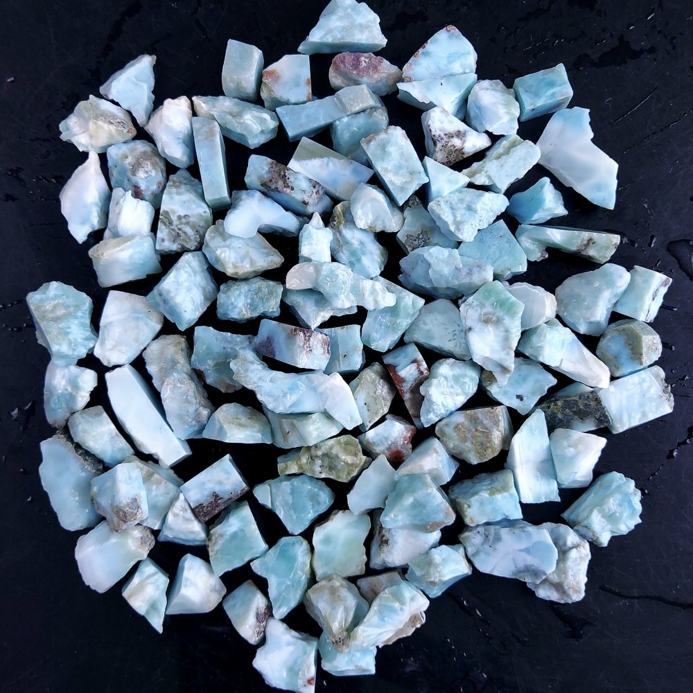 100Pcs 1014Cts Natural Blue Dominican Larimar Raw Rough Gemstone Unpolished Crystal Chunks Lot 12mm #2430