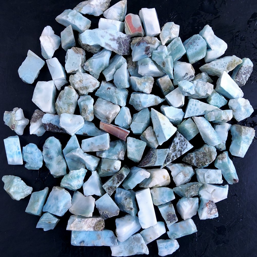 100Pcs 1024Cts Natural Blue Dominican Larimar Raw Rough Gemstone Unpolished Crystal Chunks Lot 12mm #2431