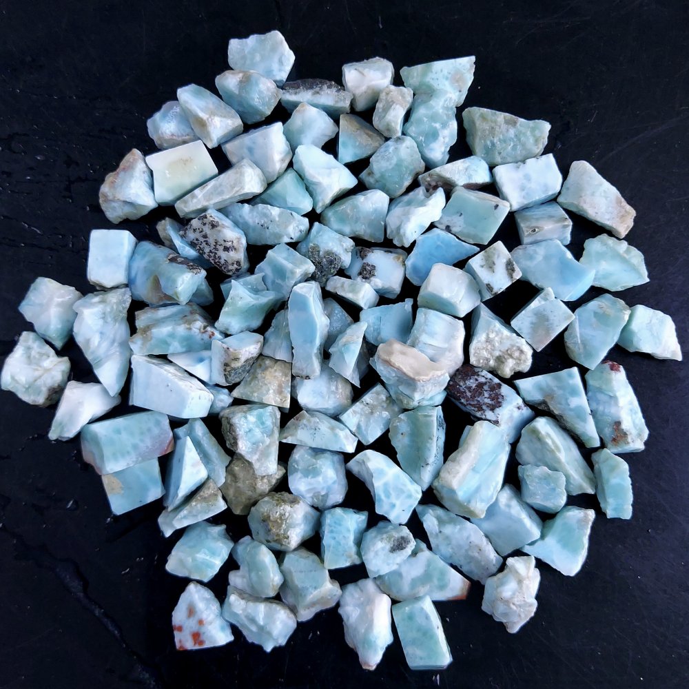 100Pcs 1149Cts Natural Blue Dominican Larimar Raw Rough Gemstone Unpolished Crystal Chunks Lot 12mm #2432