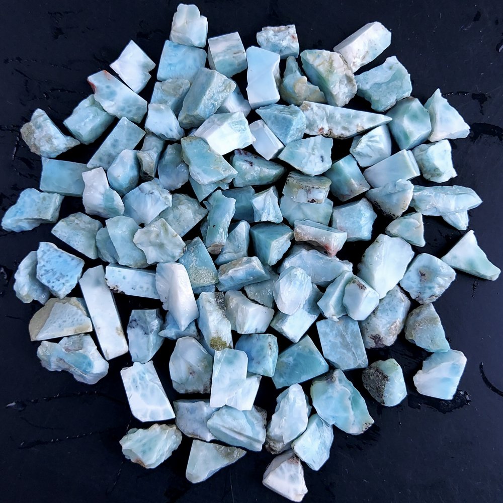 100Pcs 1067Cts Natural Blue Dominican Larimar Raw Rough Gemstone Unpolished Crystal Chunks Lot 12mm #2433