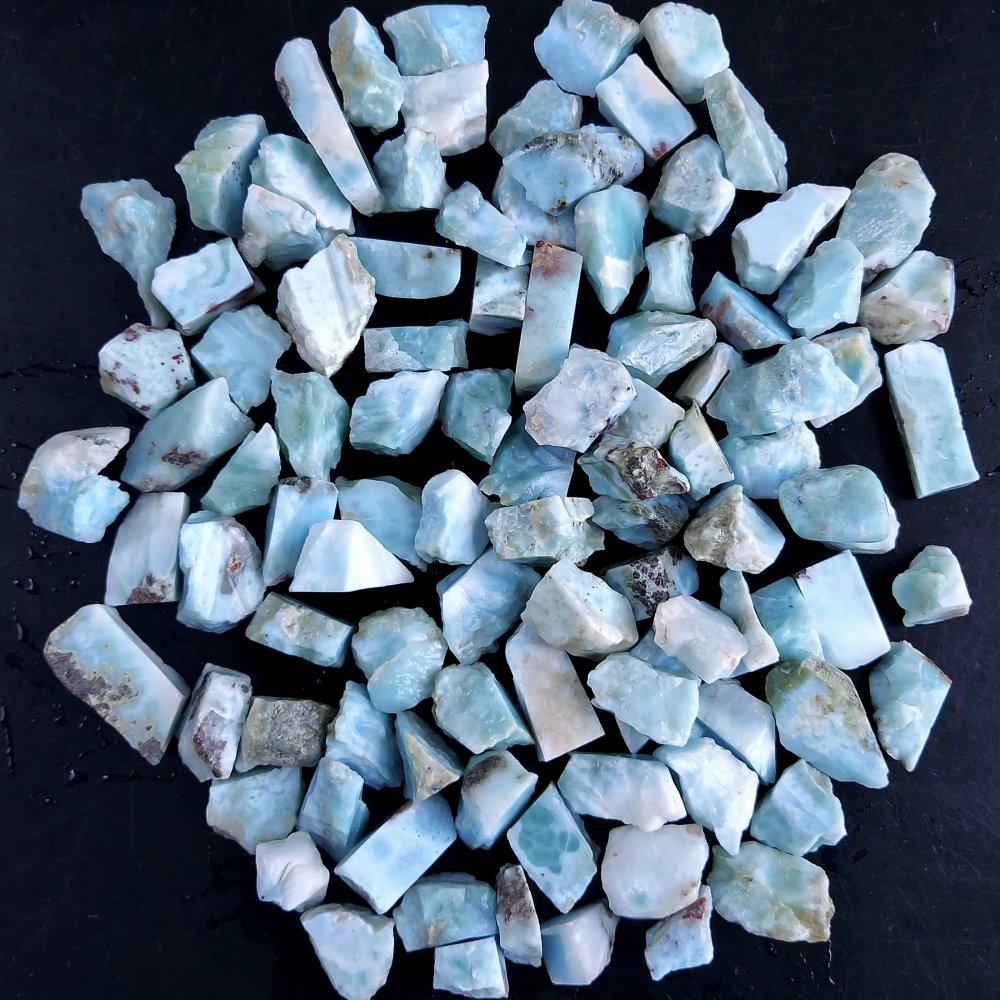 100Pcs 1123Cts Natural Blue Dominican Larimar Raw Rough Gemstone Unpolished Crystal Chunks Lot 12mm #2434