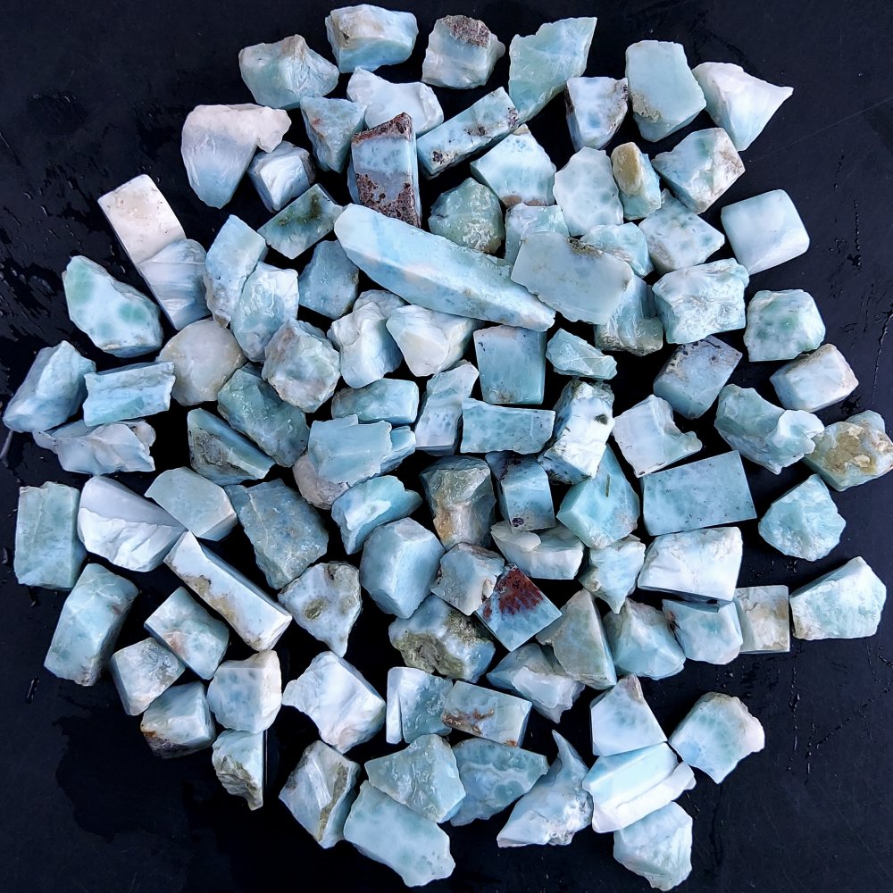 100Pcs 1013Cts Natural Blue Dominican Larimar Raw Rough Gemstone Unpolished Crystal Chunks Lot 12mm #2435