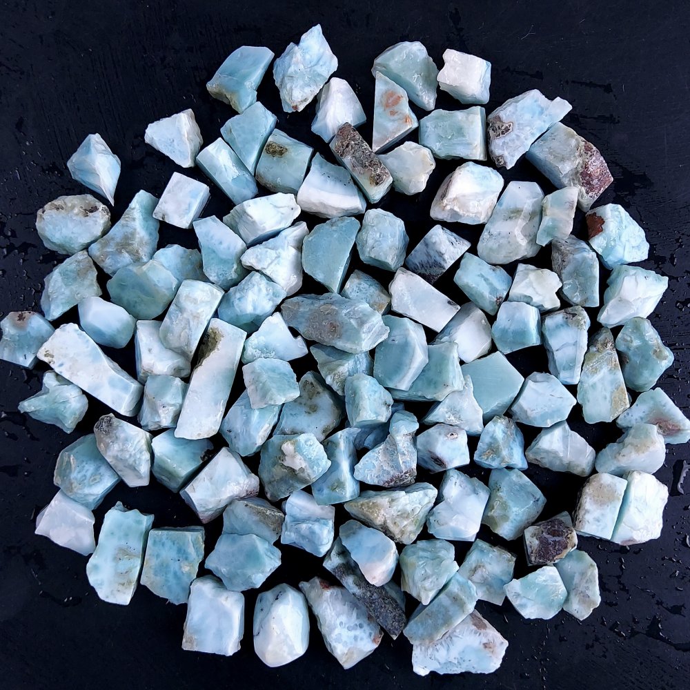 100Pcs 1062Cts Natural Blue Dominican Larimar Raw Rough Gemstone Unpolished Crystal Chunks Lot 12mm #2439