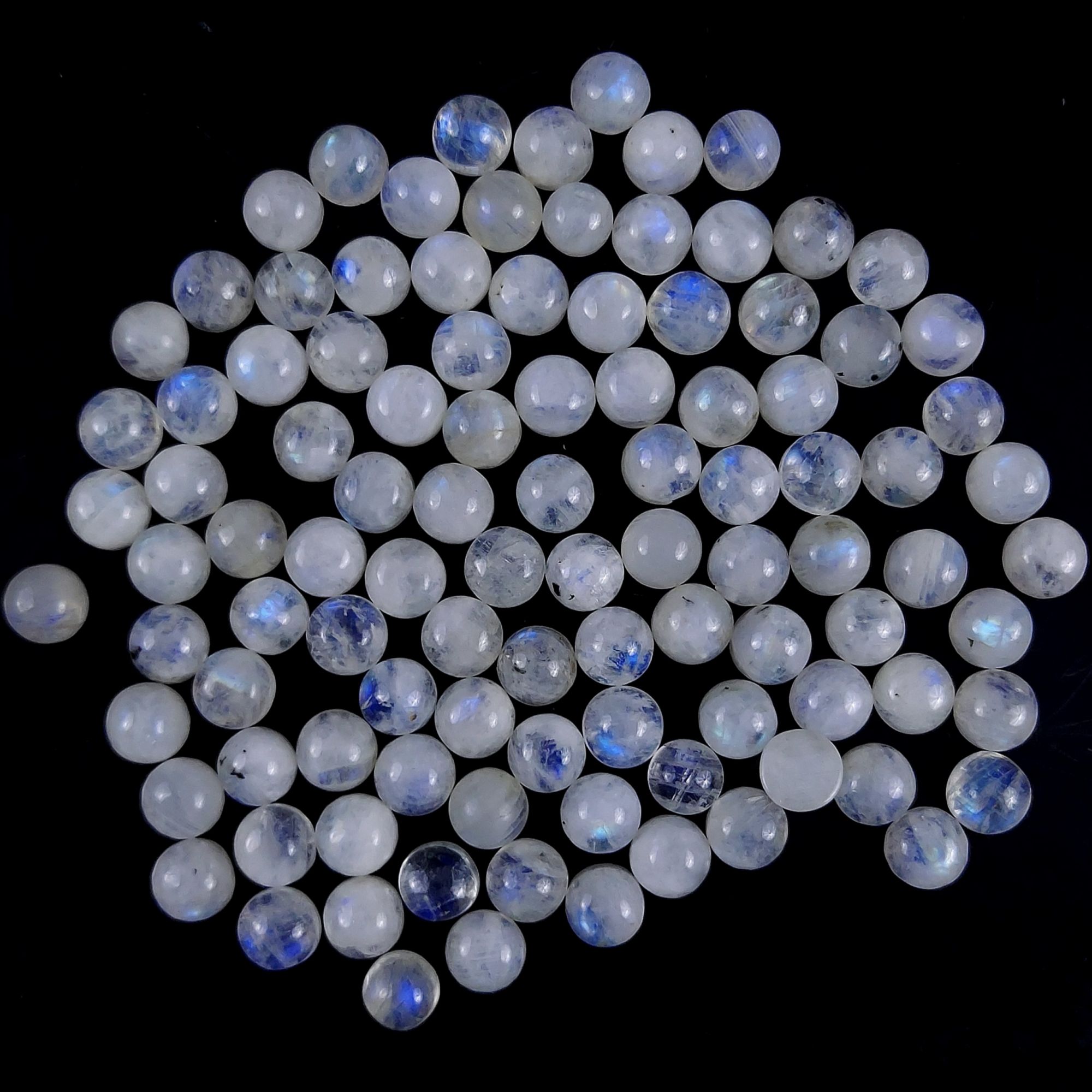 103Pcs Lot 152Cts Natural Rainbow Moonstone Calibrated Round Shape Cabochon Lot  Loose Gemstones For Jewelry Making  5x5mmG-244