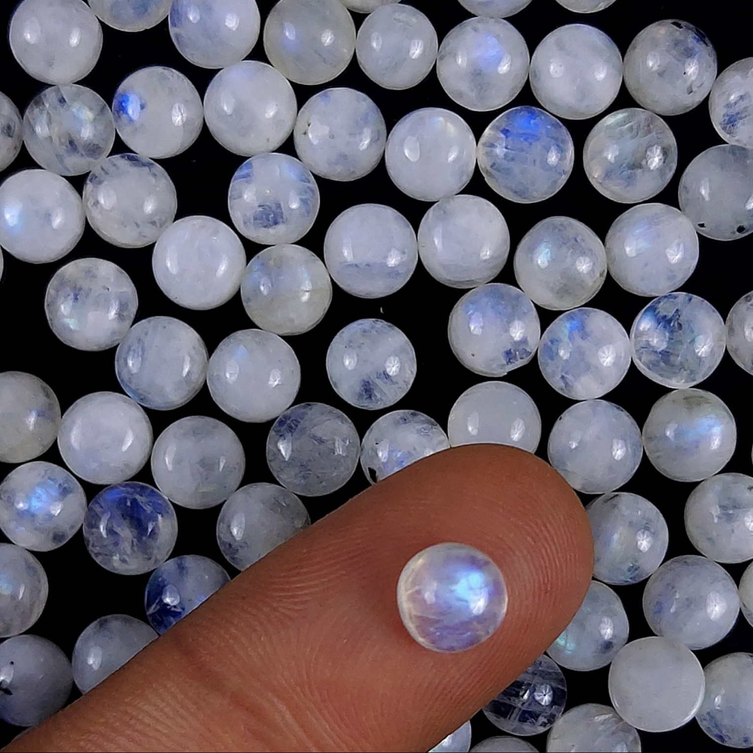 103Pcs Lot 152Cts Natural Rainbow Moonstone Calibrated Round Shape Cabochon Lot  Loose Gemstones For Jewelry Making  5x5mmG-244