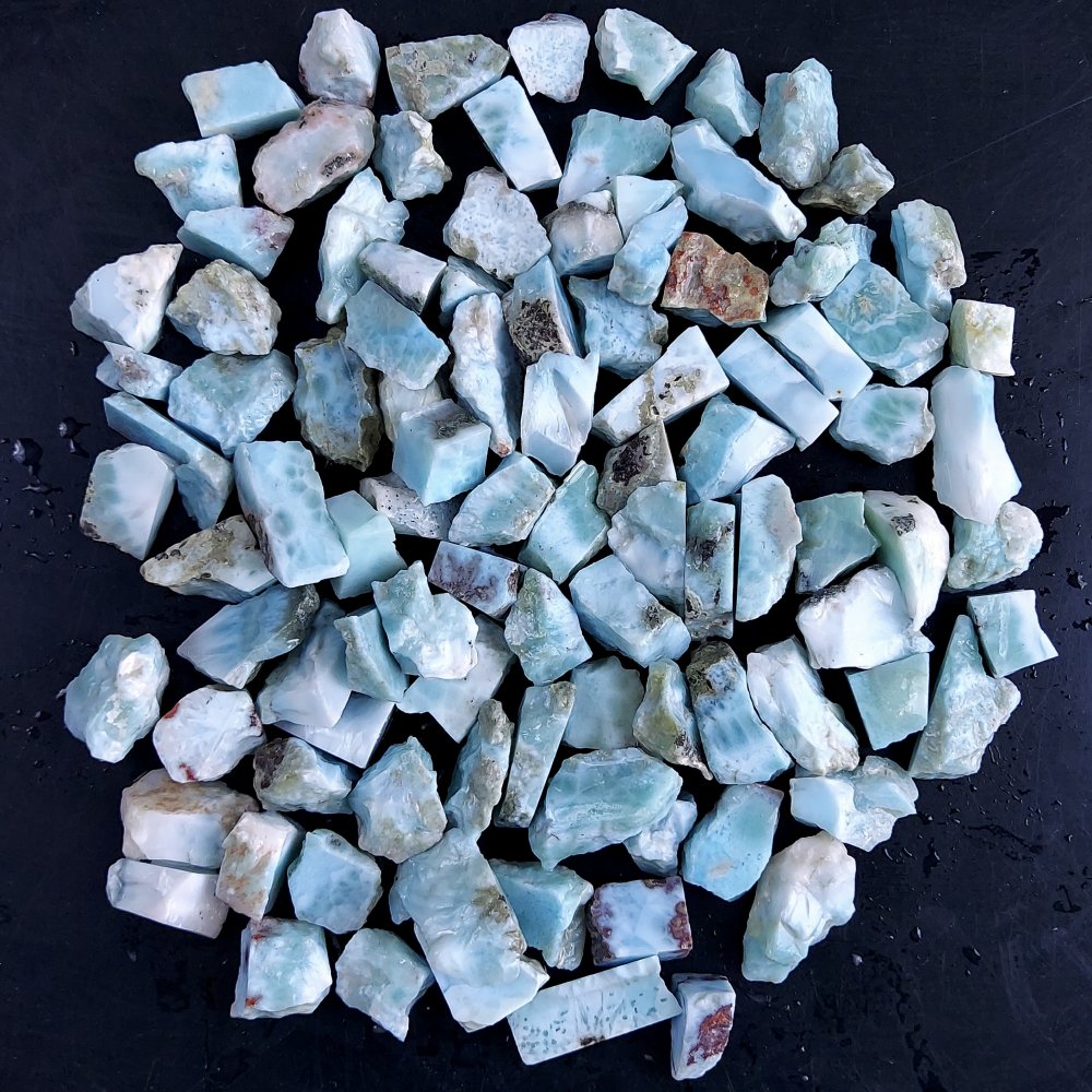 100Pcs 1070Cts Natural Blue Dominican Larimar Raw Rough Gemstone Unpolished Crystal Chunks Lot 12mm #2442