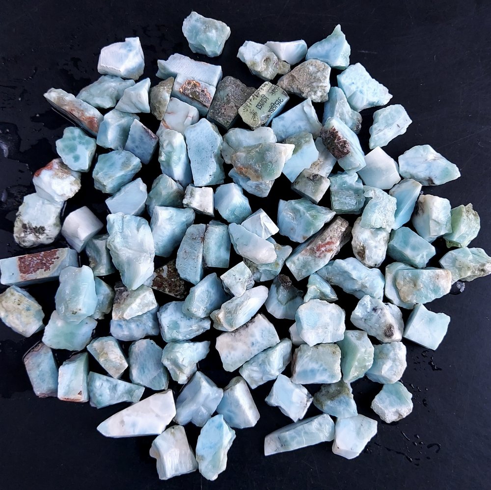 100Pcs 627Cts Natural Blue Dominican Larimar Raw Rough Gemstone Unpolished Crystal Chunks Lot 10mm #2444