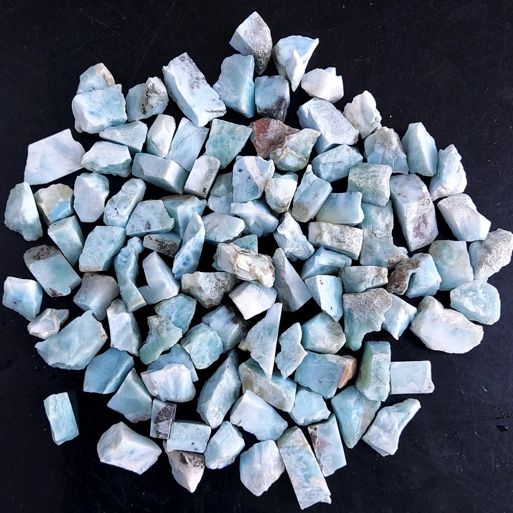 100Pcs 668Cts Natural Blue Dominican Larimar Raw Rough Gemstone Unpolished Crystal Chunks Lot 10mm #2445