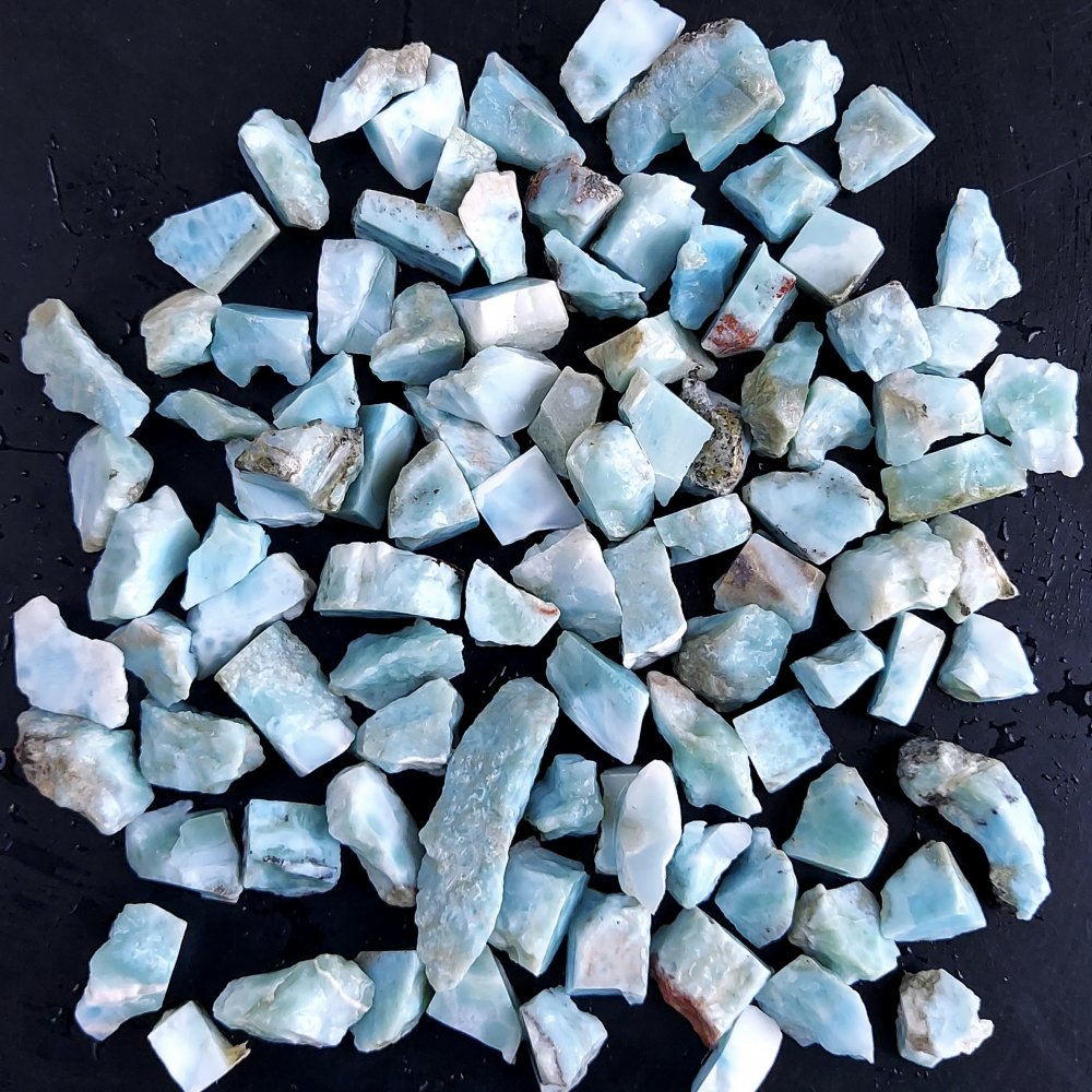 100Pcs 682Cts Natural Blue Dominican Larimar Raw Rough Gemstone Unpolished Crystal Chunks Lot 10mm #2446