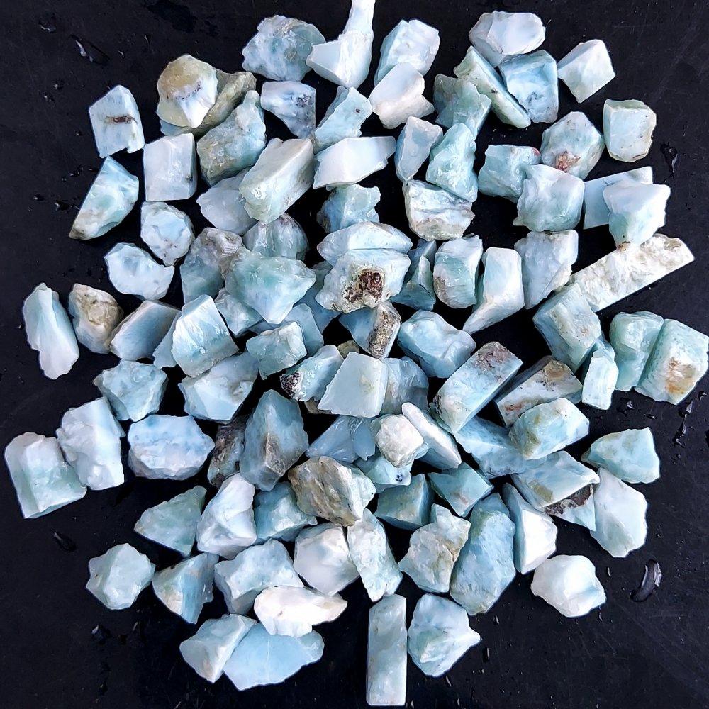100Pcs 651Cts Natural Blue Dominican Larimar Raw Rough Gemstone Unpolished Crystal Chunks Lot 10mm #2447
