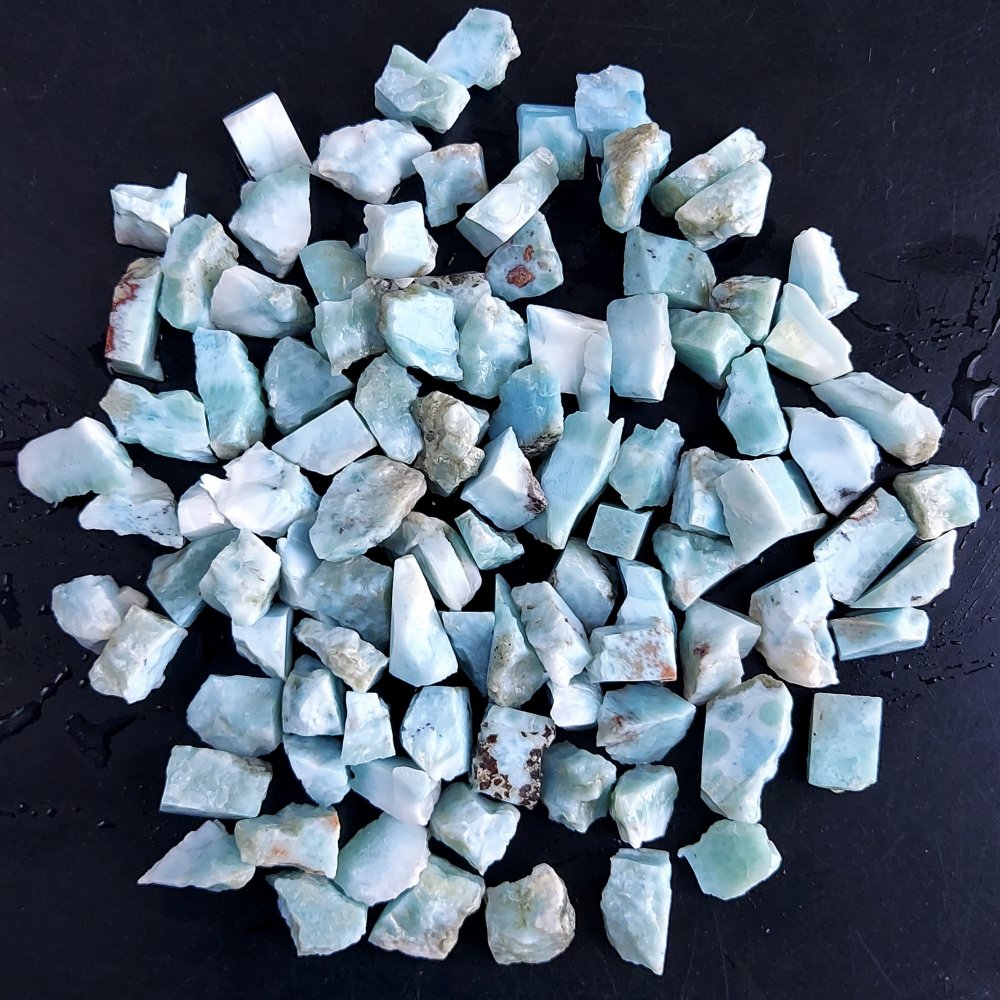 100Pcs 714Cts Natural Blue Dominican Larimar Raw Rough Gemstone Unpolished Crystal Chunks Lot 10mm #2448