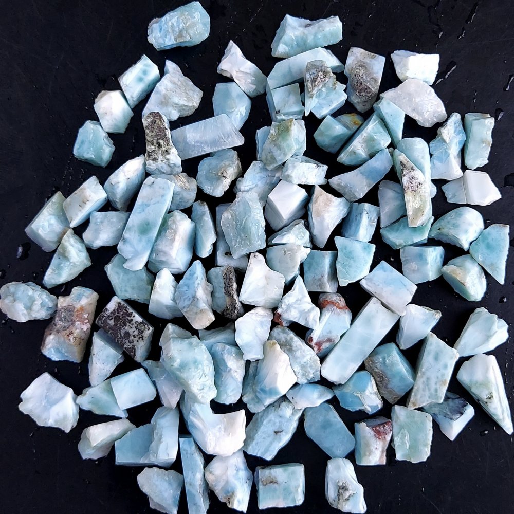 100Pcs 677Cts Natural Blue Dominican Larimar Raw Rough Gemstone Unpolished Crystal Chunks Lot 10mm #2449