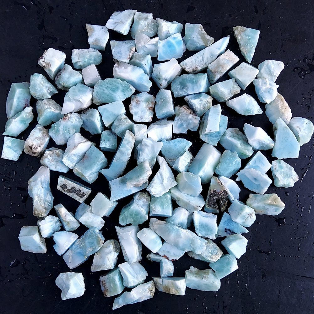 100Pcs 644Cts Natural Blue Dominican Larimar Raw Rough Gemstone Unpolished Crystal Chunks Lot 10mm #2450