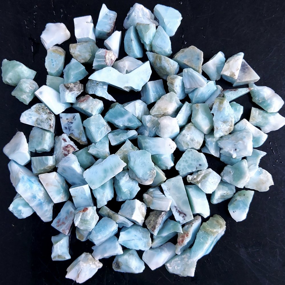100Pcs 688Cts Natural Blue Dominican Larimar Raw Rough Gemstone Unpolished Crystal Chunks Lot 10mm #2453