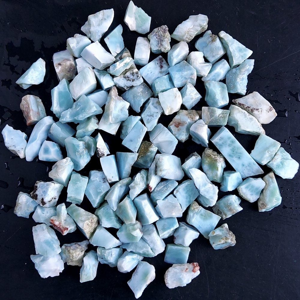 100Pcs 662Cts Natural Blue Dominican Larimar Raw Rough Gemstone Unpolished Crystal Chunks Lot 10mm #2454