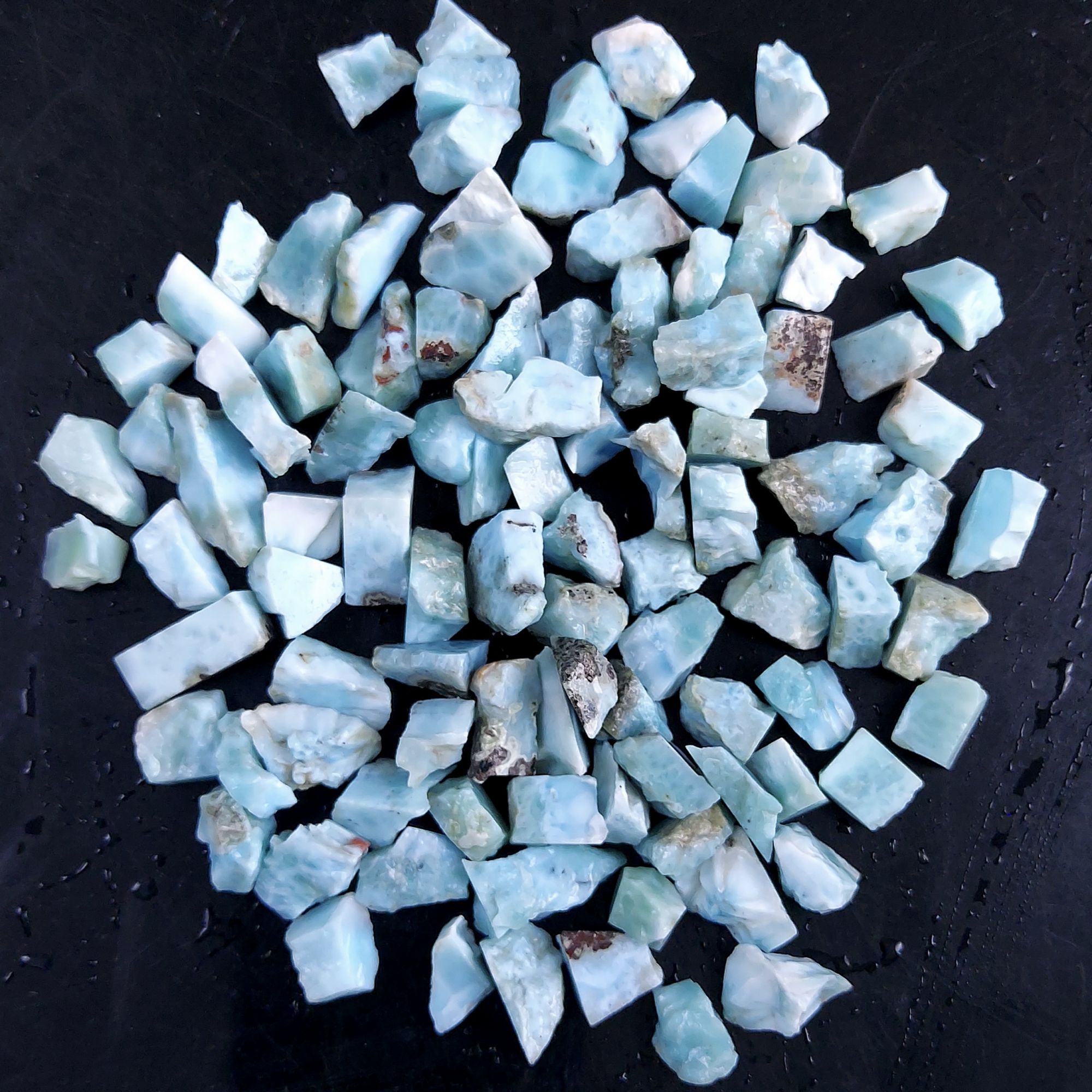 100Pcs 675Cts Natural Blue Dominican Larimar Raw Rough Gemstone Unpolished Crystal Chunks Lot 10mm 2455