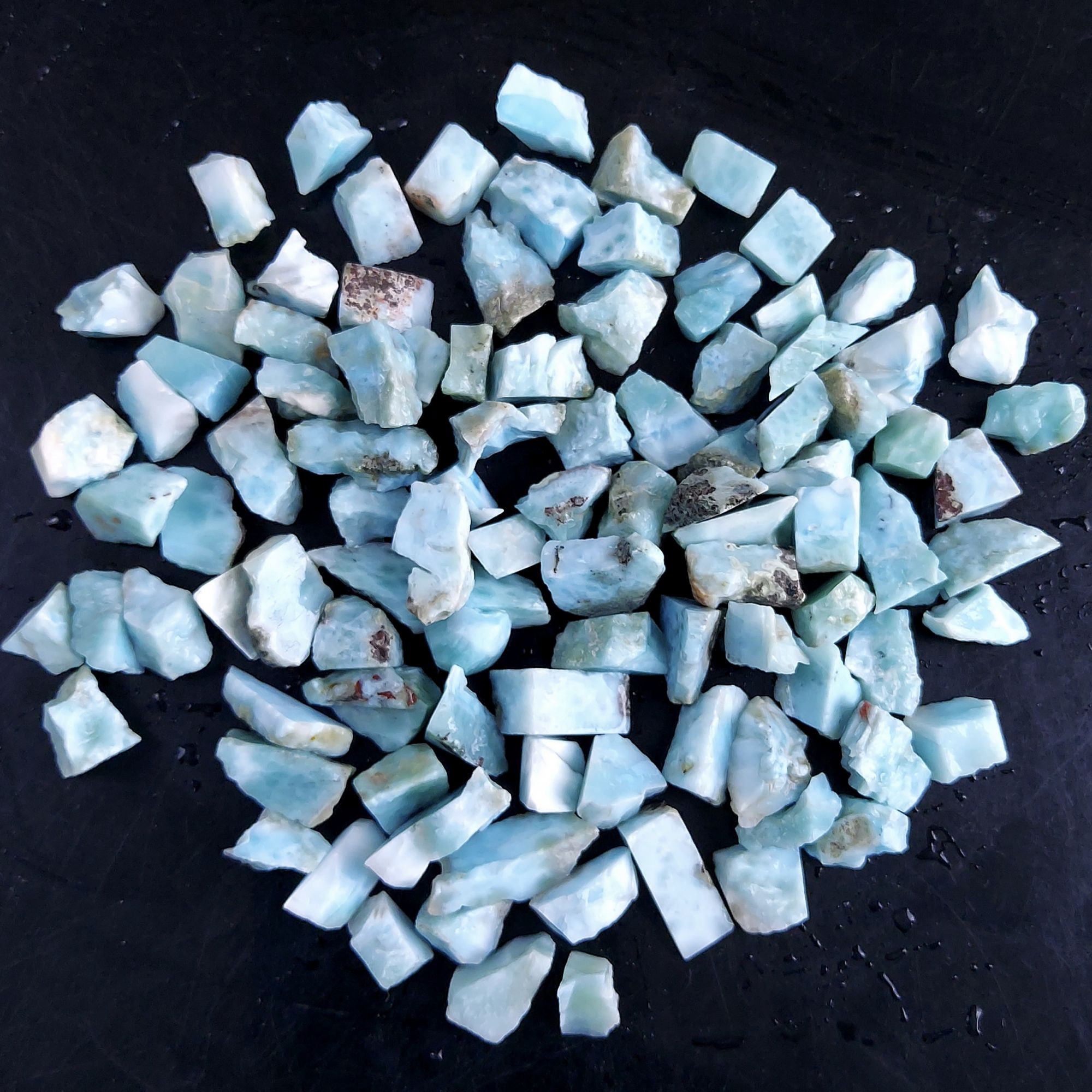 100Pcs 675Cts Natural Blue Dominican Larimar Raw Rough Gemstone Unpolished Crystal Chunks Lot 10mm 2455