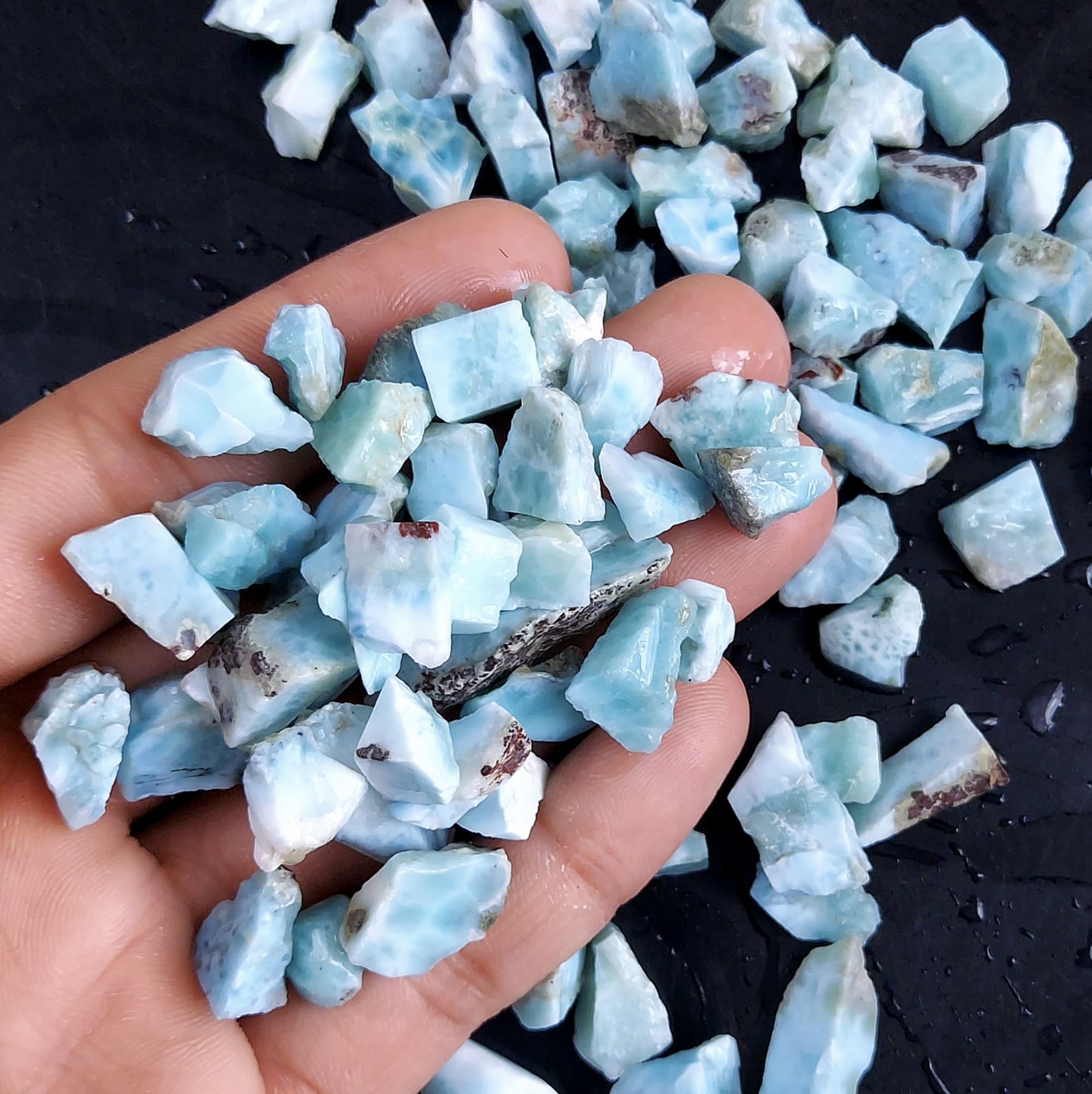 100Pcs 675Cts Natural Blue Dominican Larimar Raw Rough Gemstone Unpolished Crystal Chunks Lot 10mm 2455
